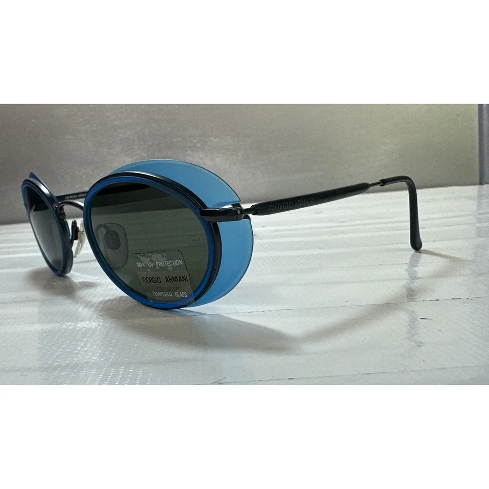 Vintage Giorgio Armani 666 1066 Steampunk Sunglasses w/ Blue Side Shields